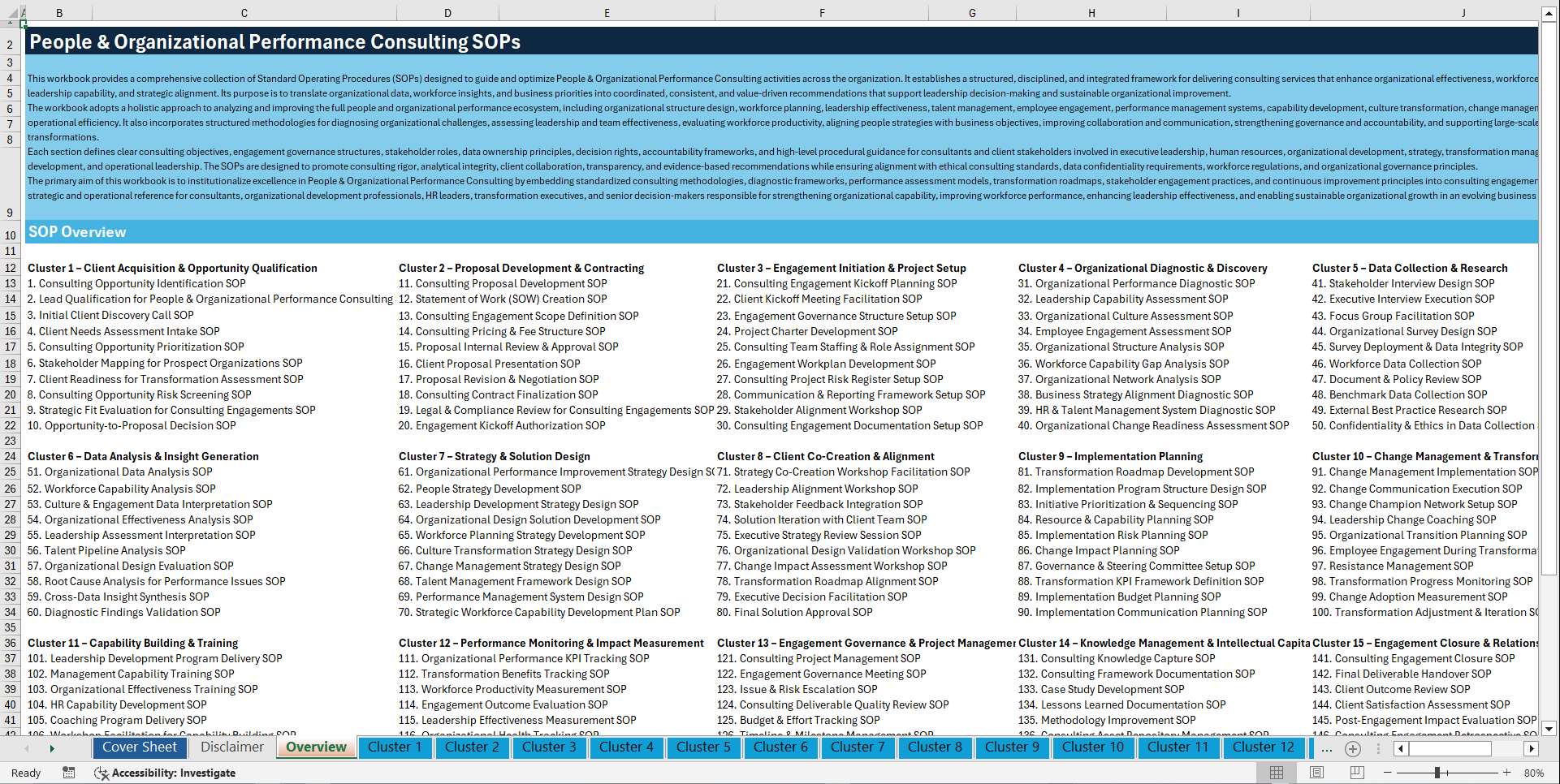 100+ People & Organizational Performance Consulting SOPs (Excel template (XLSX)) Preview Image