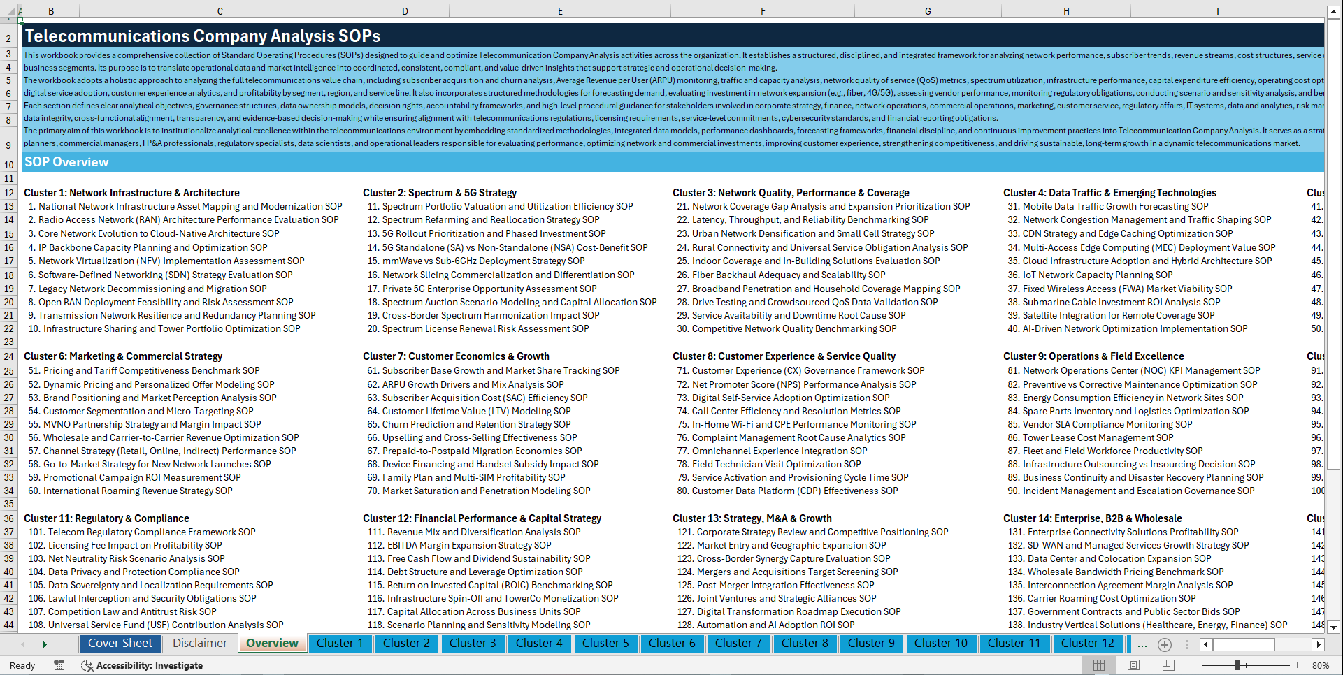 100+ Telecommunications Company Analysis SOPs (Excel template (XLSX)) Preview Image