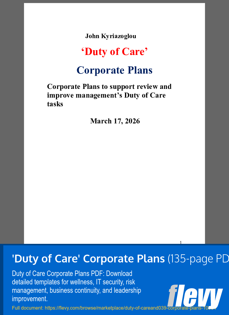 'Duty of Care' Corporate Plans (135-page PDF document) Preview Image
