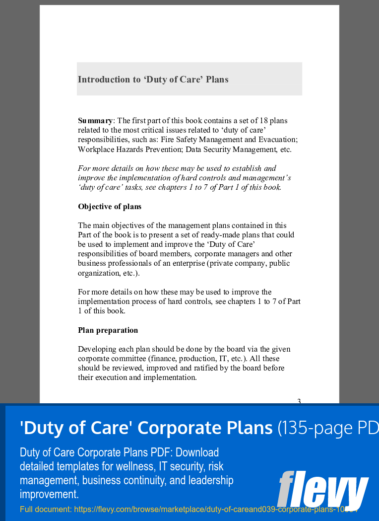 'Duty of Care' Corporate Plans (135-page PDF document) Preview Image