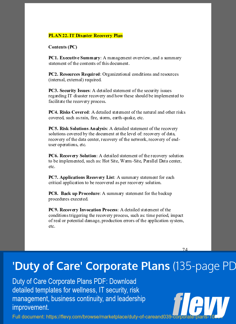 'Duty of Care' Corporate Plans (135-page PDF document) Preview Image