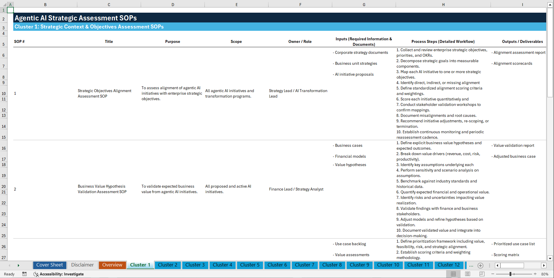100+ Agentic AI Strategic Assessment SOPs (Excel template (XLSX)) Preview Image