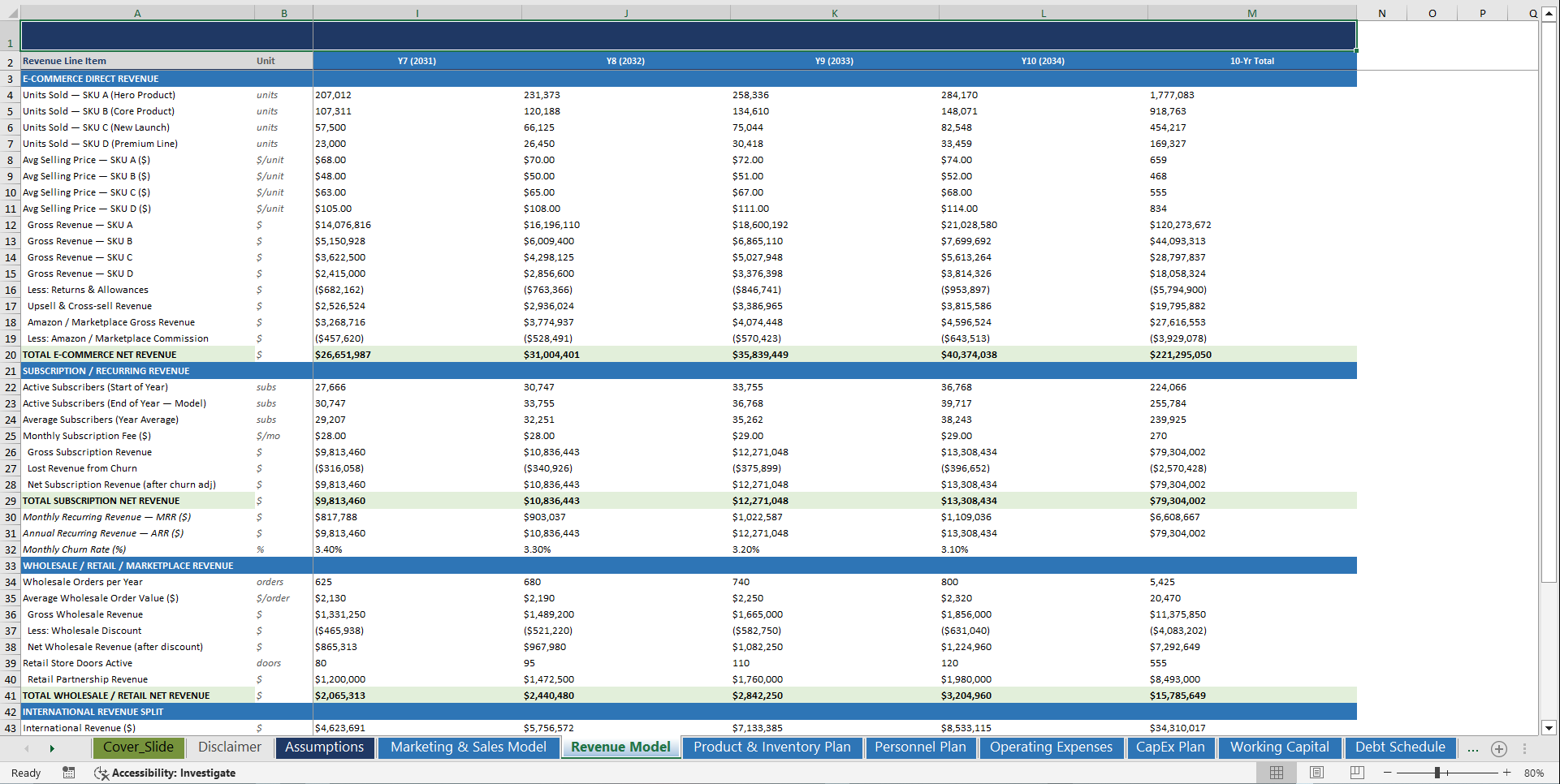 Direct-to-Consumer (D2C) Business 10-Year Financial Model (Excel template (XLSX)) Preview Image
