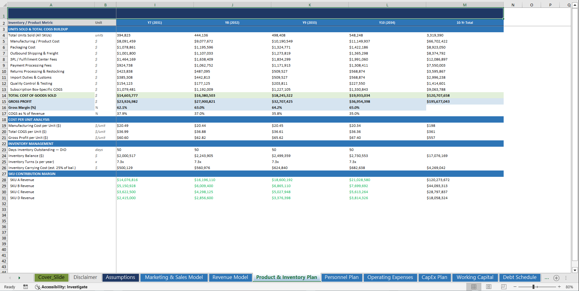 Direct-to-Consumer (D2C) Business 10-Year Financial Model (Excel template (XLSX)) Preview Image
