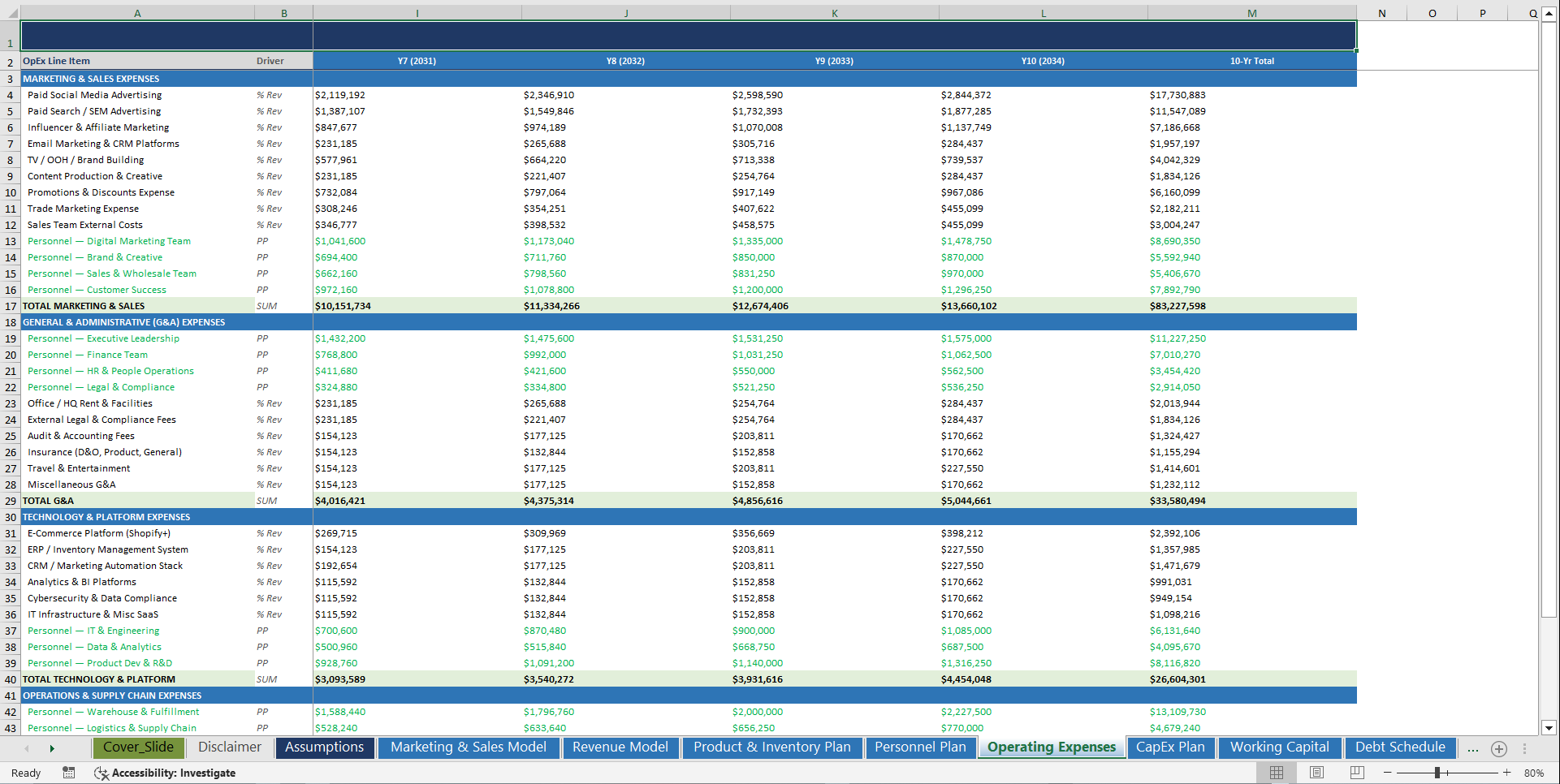 Direct-to-Consumer (D2C) Business 10-Year Financial Model (Excel template (XLSX)) Preview Image