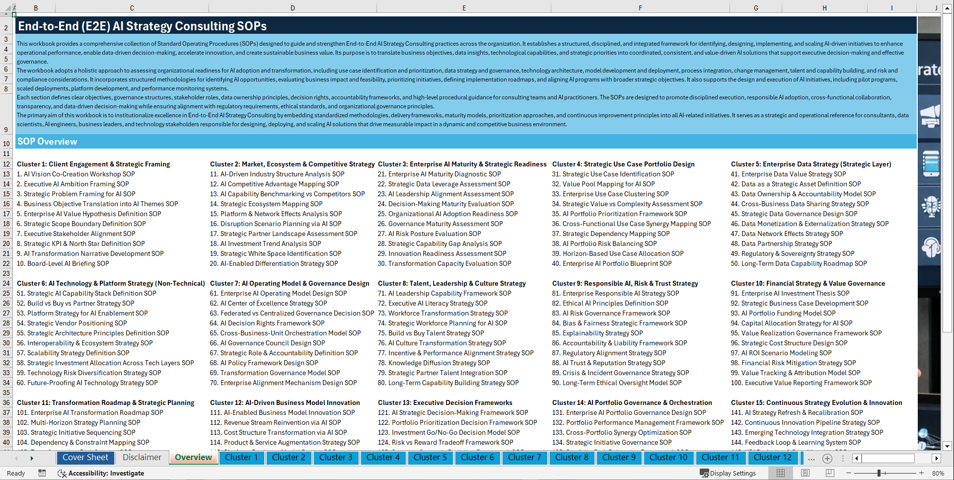 100+ End-to-End (E2E) AI Strategy Consulting SOPs (Excel template (XLSX)) Preview Image