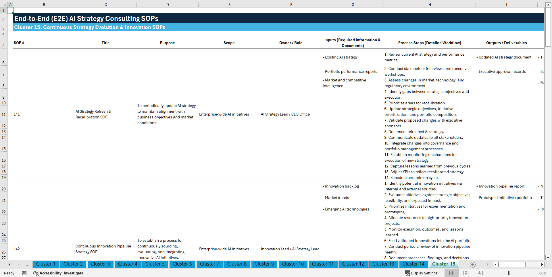 100+ End-to-End (E2E) AI Strategy Consulting SOPs (Excel template (XLSX)) Preview Image