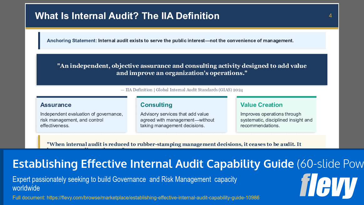 Establishing Effective Internal Audit Capability Guide (60-slide PPT PowerPoint presentation slide deck (PPTX)) Preview Image