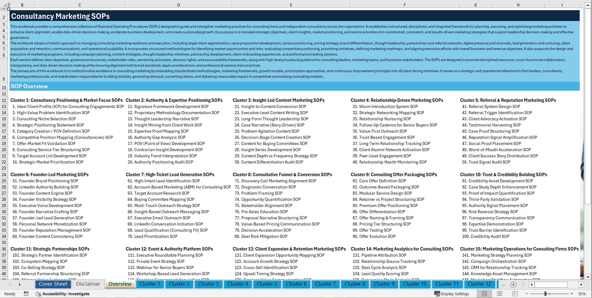 100+ Consultancy Marketing SOPs (Excel template (XLSX)) Preview Image