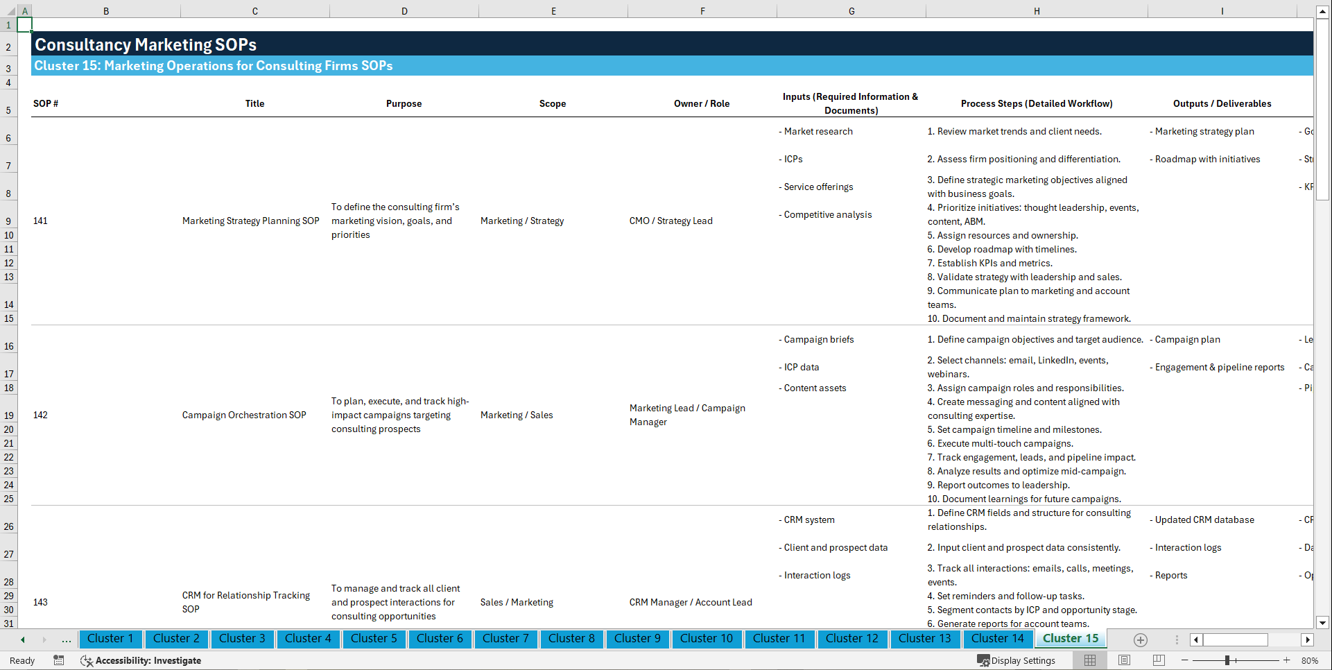 100+ Consultancy Marketing SOPs (Excel template (XLSX)) Preview Image
