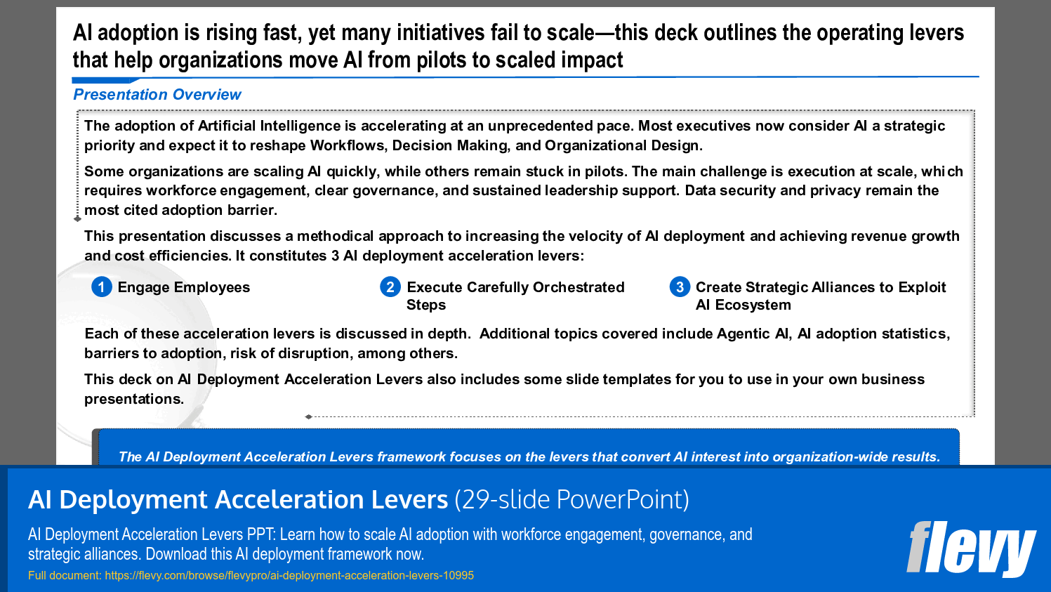 AI Deployment Acceleration Levers (29-slide PPT PowerPoint presentation slide deck (PPTX)) Preview Image