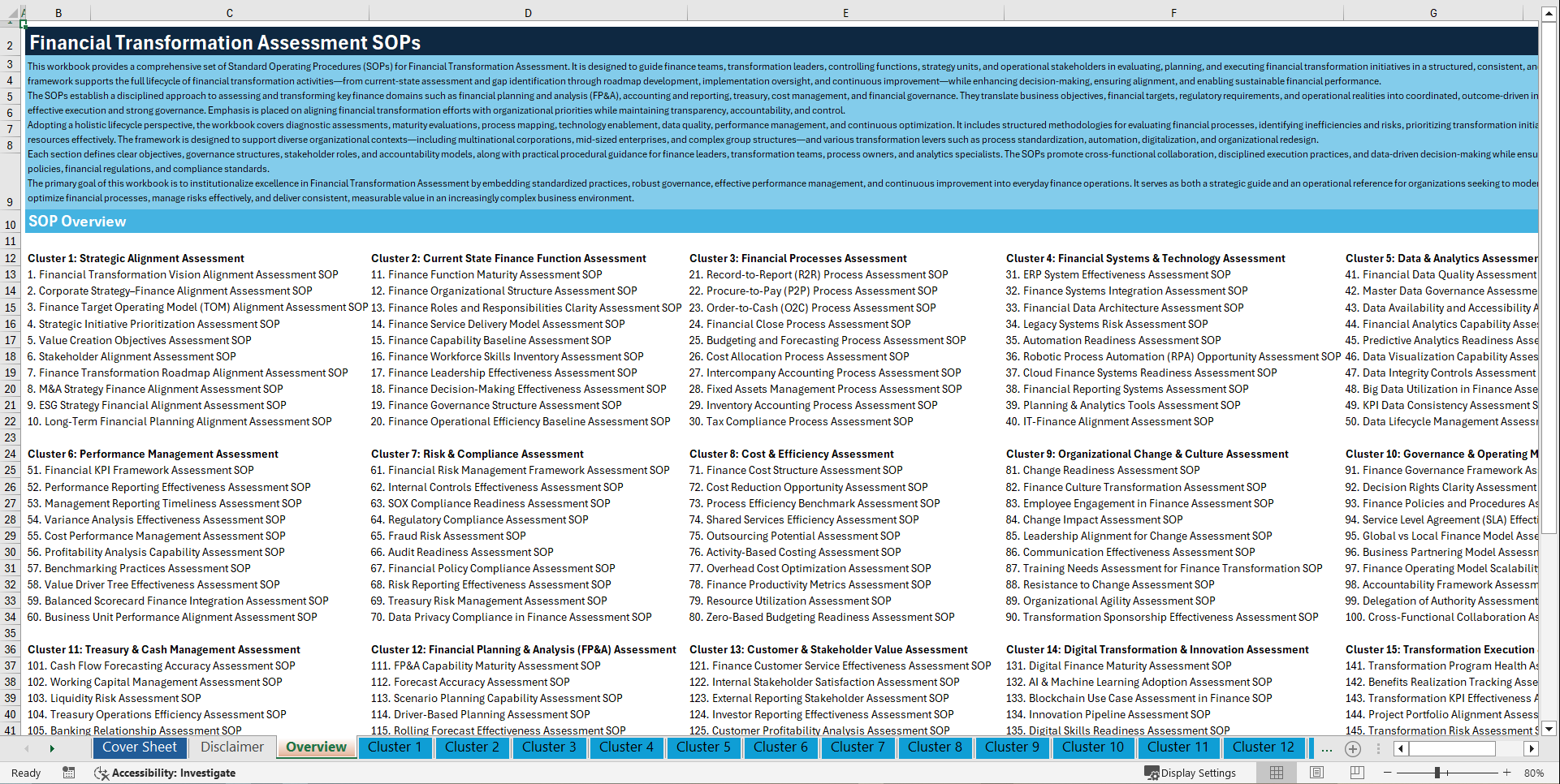 100+ Financial Transformation Assessment SOPs (Excel template (XLSX)) Preview Image