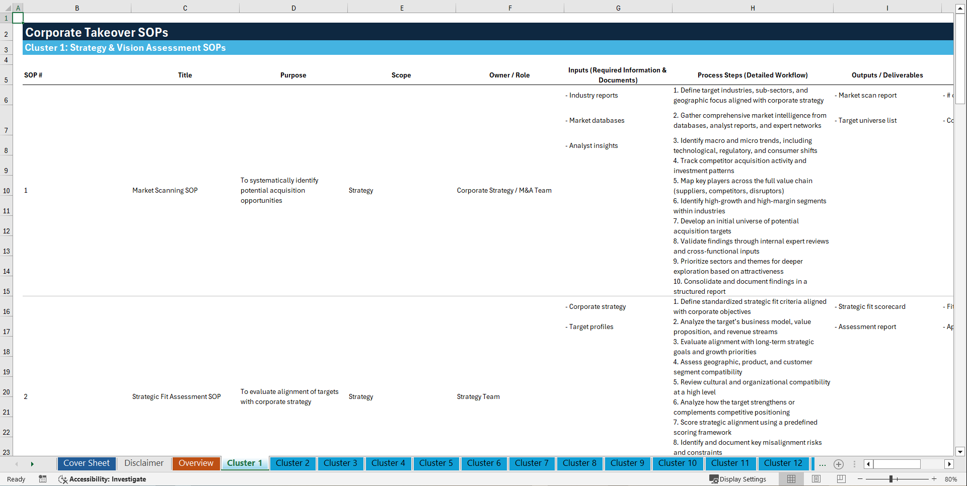 100+ Corporate Takeover SOPs (Excel template (XLSX)) Preview Image