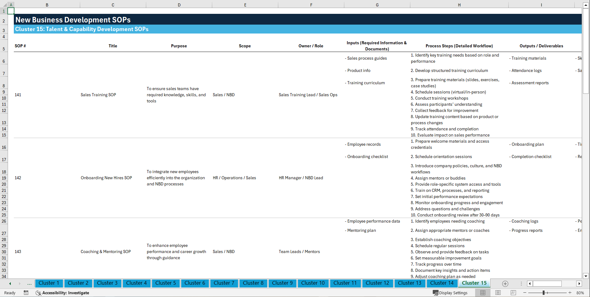 100+ New Business Development SOPs (Excel template (XLSX)) Preview Image