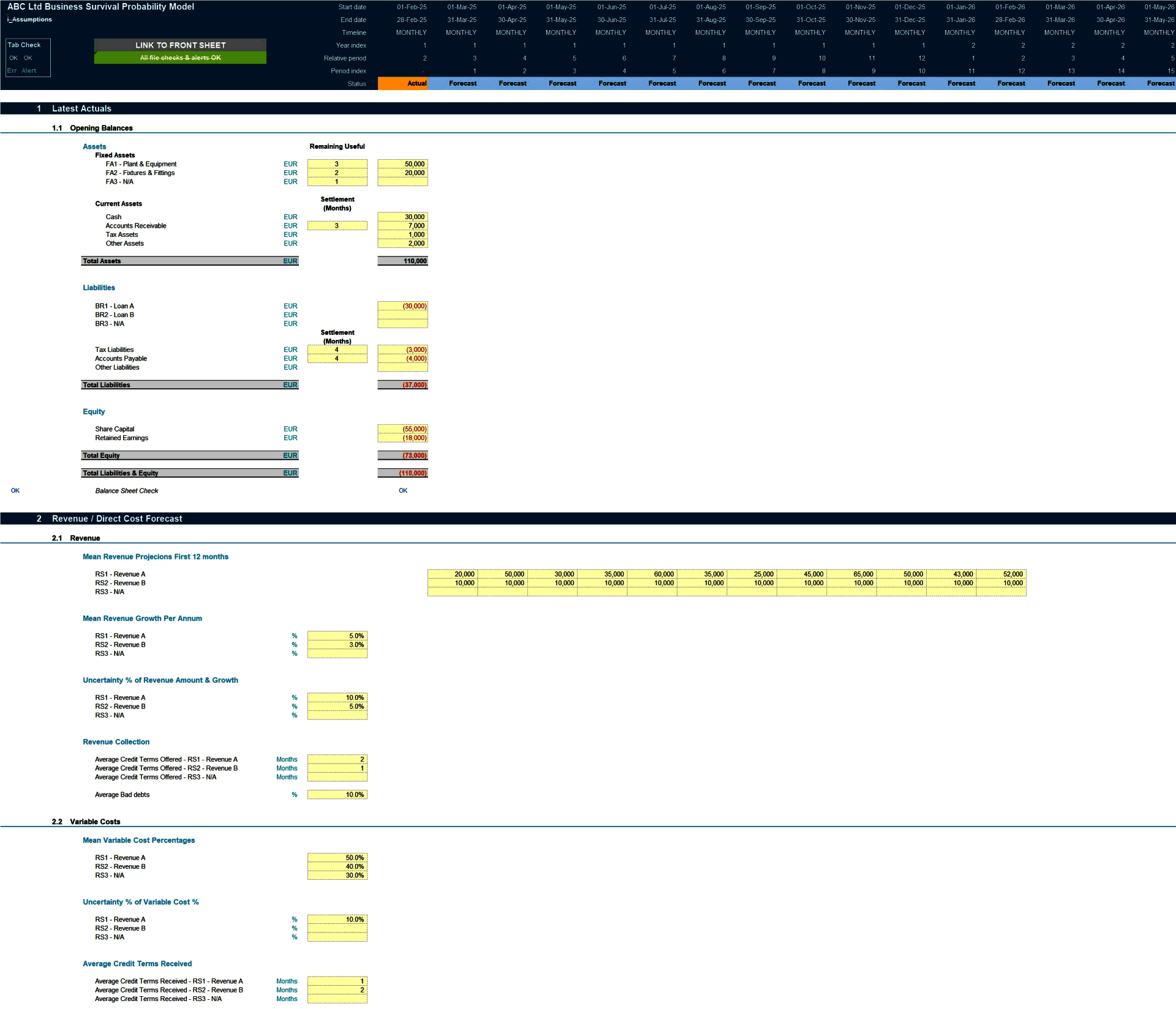 Business Survival Probability Financial Model (Excel template (XLSX)) Preview Image