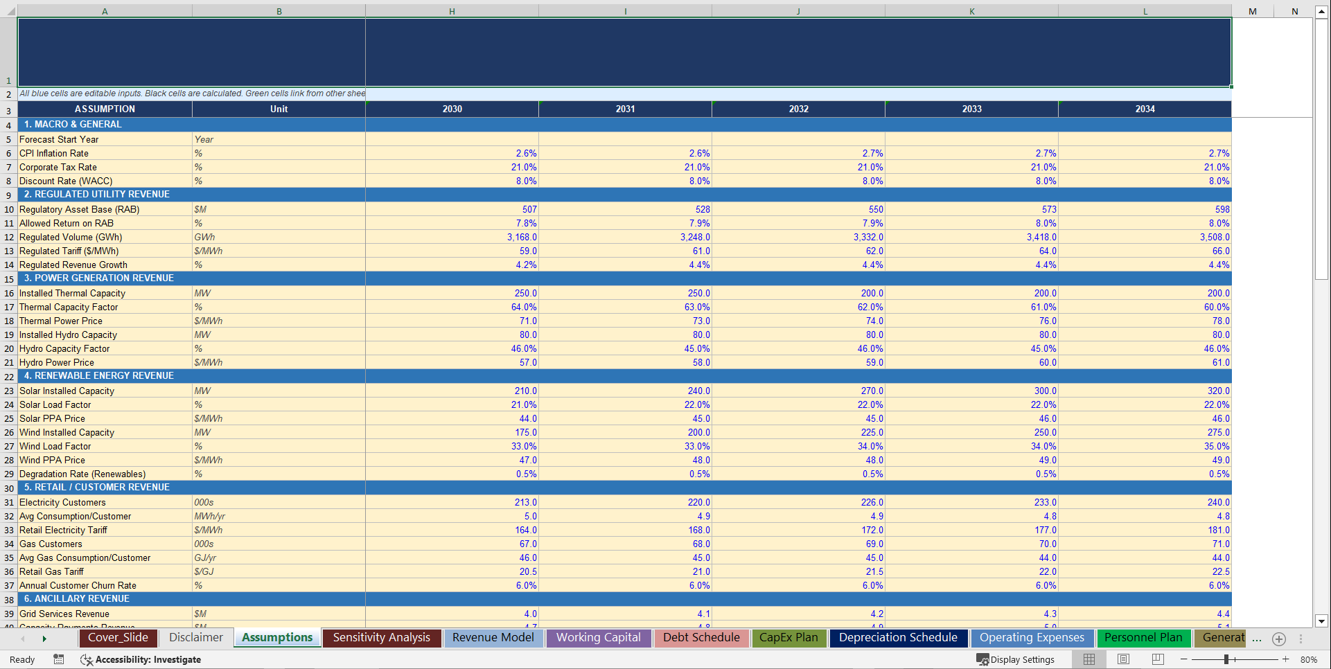 Energy & Utilities Company Advanced 10-Year Financial Model (Excel template (XLSX)) Preview Image