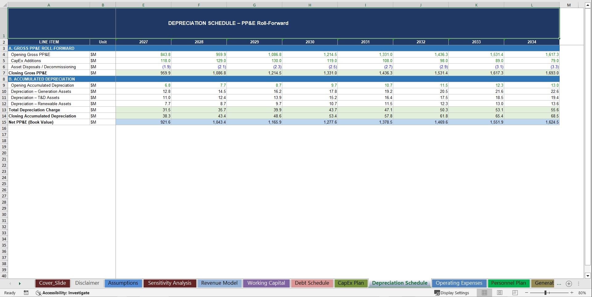 Energy & Utilities Company Advanced 10-Year Financial Model (Excel template (XLSX)) Preview Image