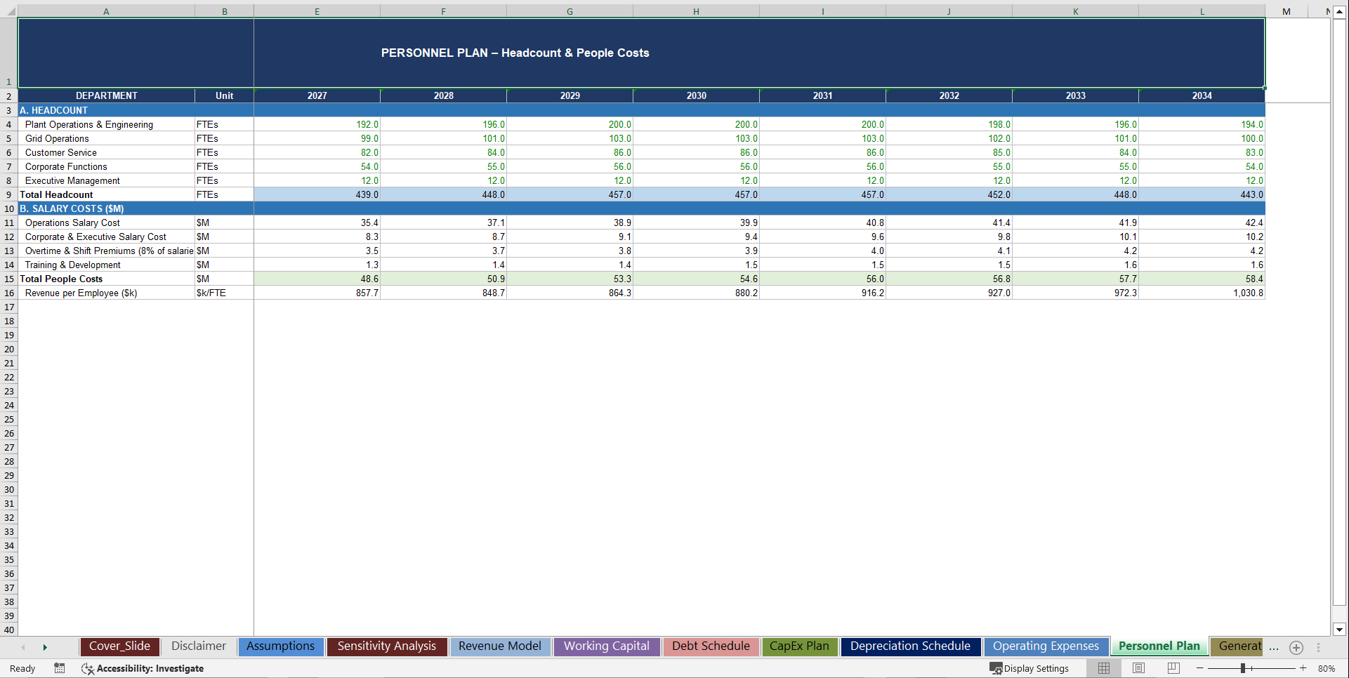 Energy & Utilities Company Advanced 10-Year Financial Model (Excel template (XLSX)) Preview Image