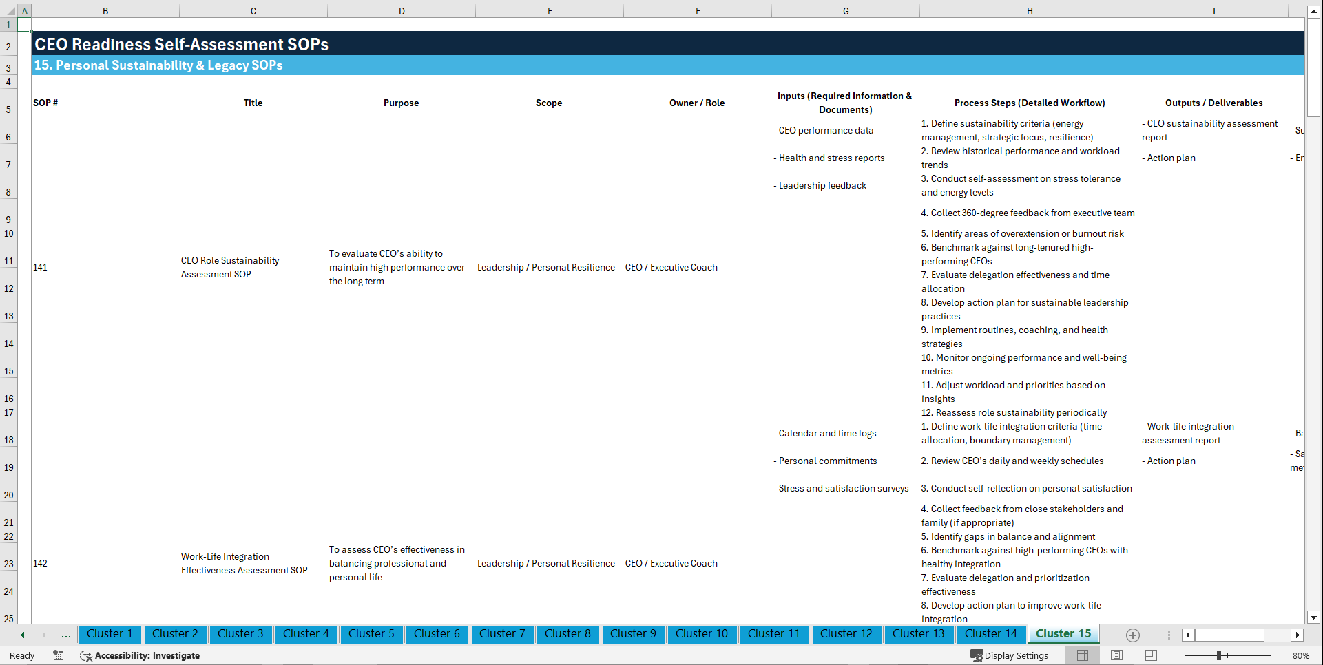 100+ CEO Readiness Self-Assessment SOPs (Excel template (XLSX)) Preview Image