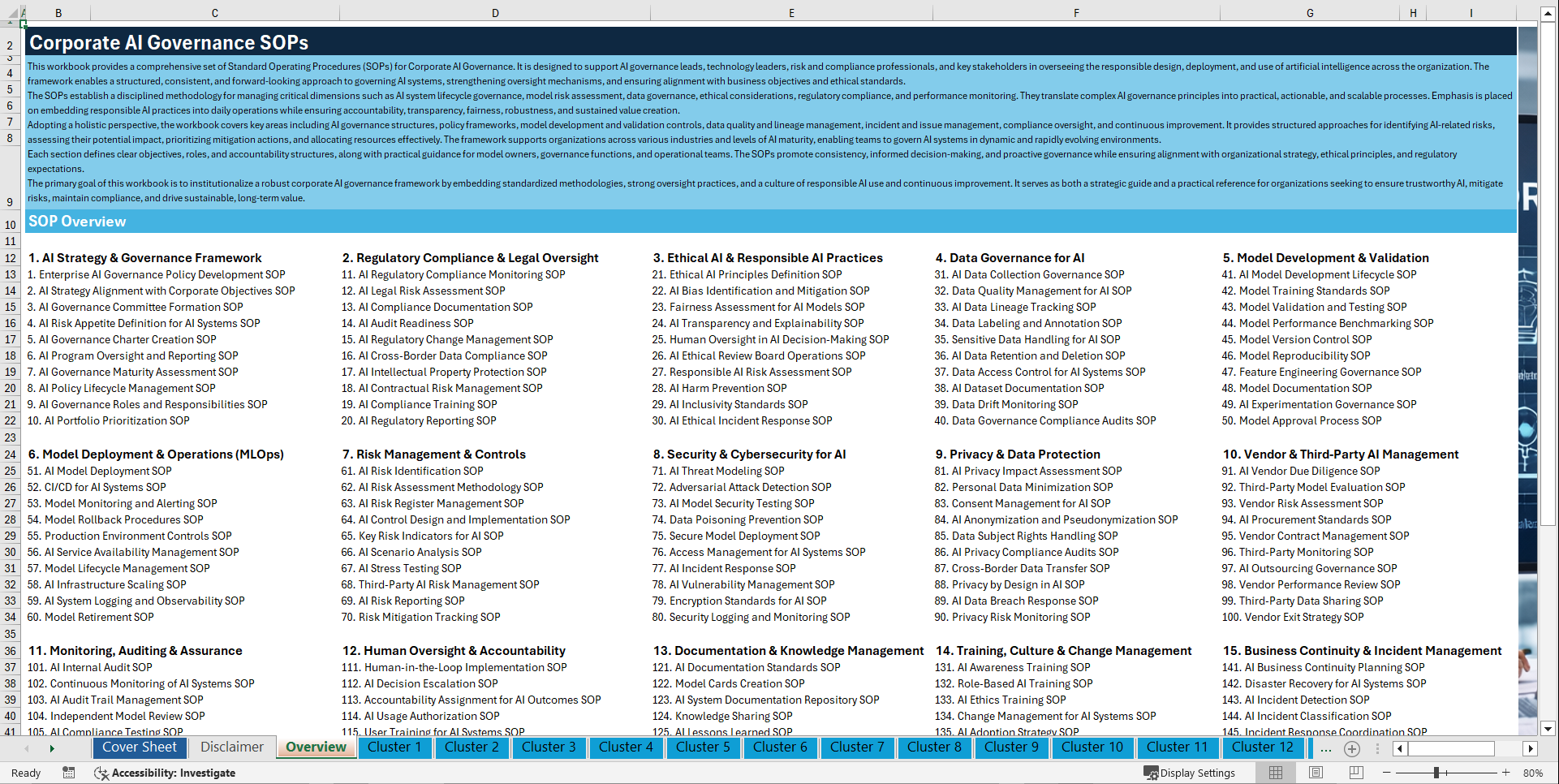 100+ Corporate AI Governance SOPs (Excel template (XLSX)) Preview Image