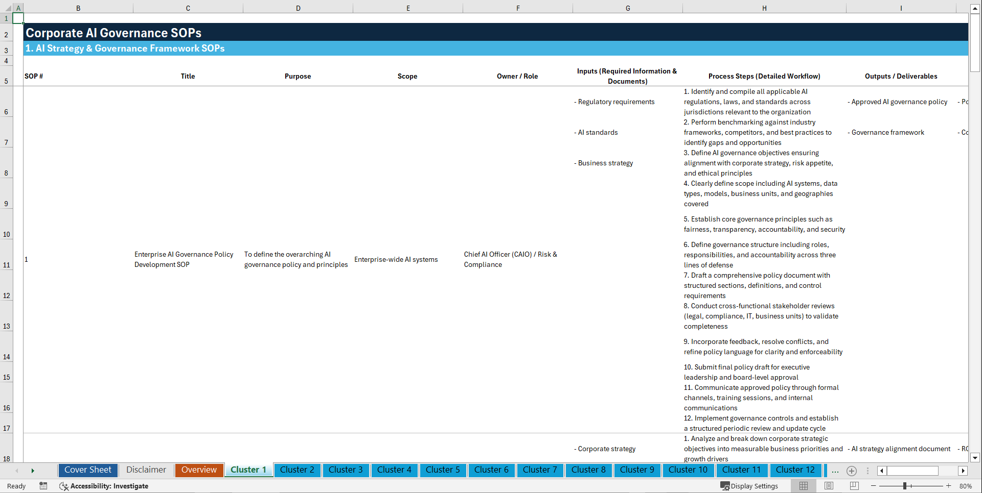 100+ Corporate AI Governance SOPs (Excel template (XLSX)) Preview Image