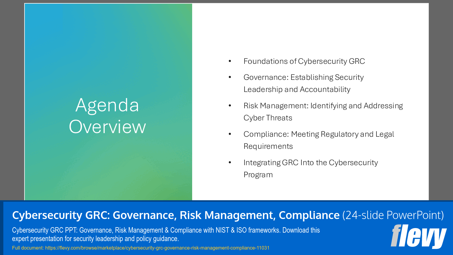 Cybersecurity GRC: Governance, Risk Management, Compliance (24-slide PPT PowerPoint presentation slide deck (PPTX)) Preview Image