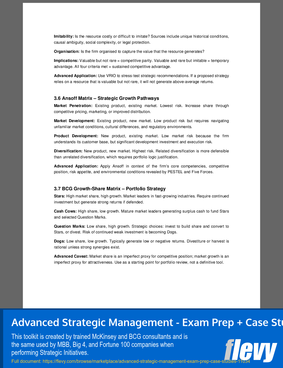 Advanced Strategic Management - Exam Prep + Case Studies (90-page PDF document) Preview Image