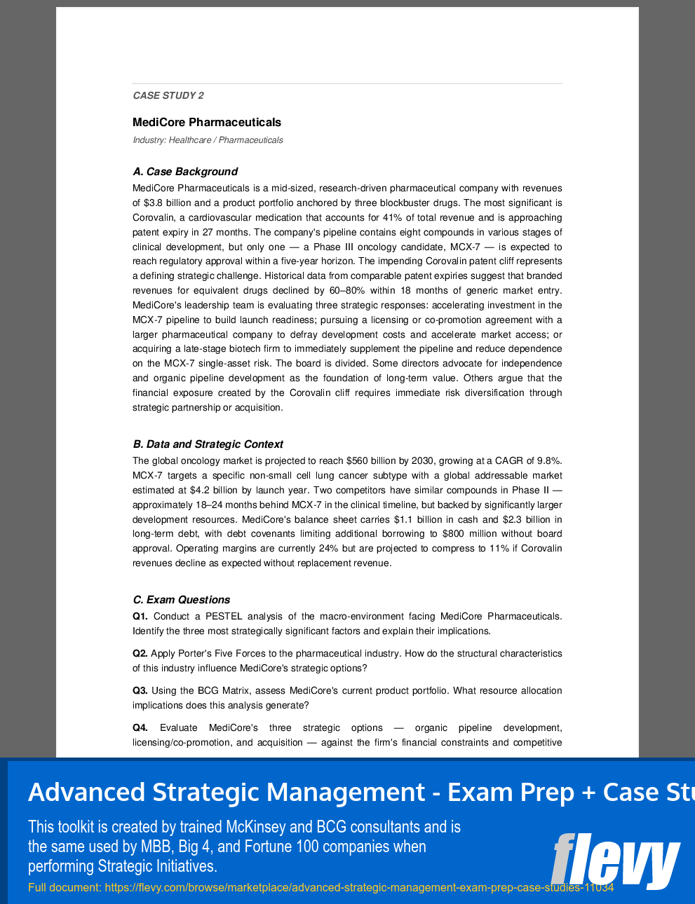 Advanced Strategic Management - Exam Prep + Case Studies (90-page PDF document) Preview Image