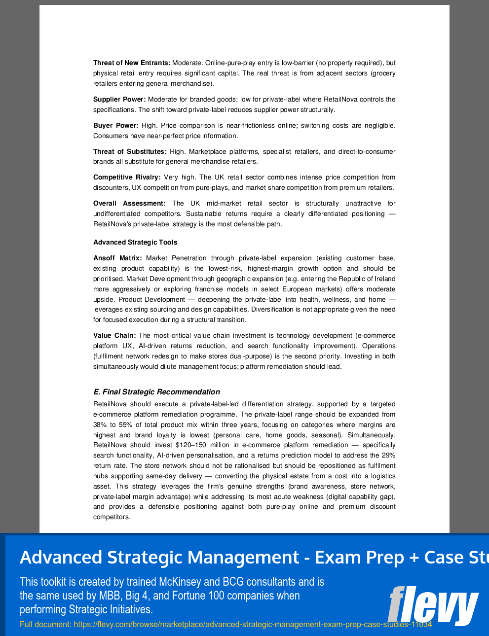 Advanced Strategic Management - Exam Prep + Case Studies (90-page PDF document) Preview Image