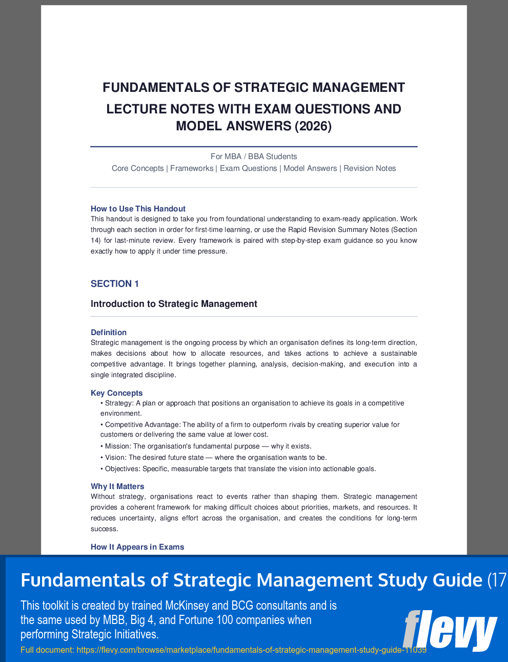 Fundamentals of Strategic Management Study Guide (17-page PDF document) Preview Image