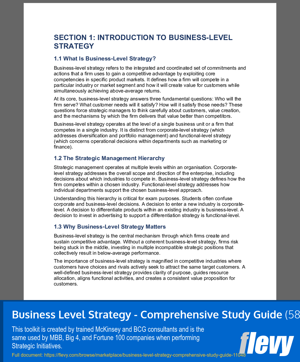 Business Level Strategy - Comprehensive Study Guide (58-page Word document) Preview Image