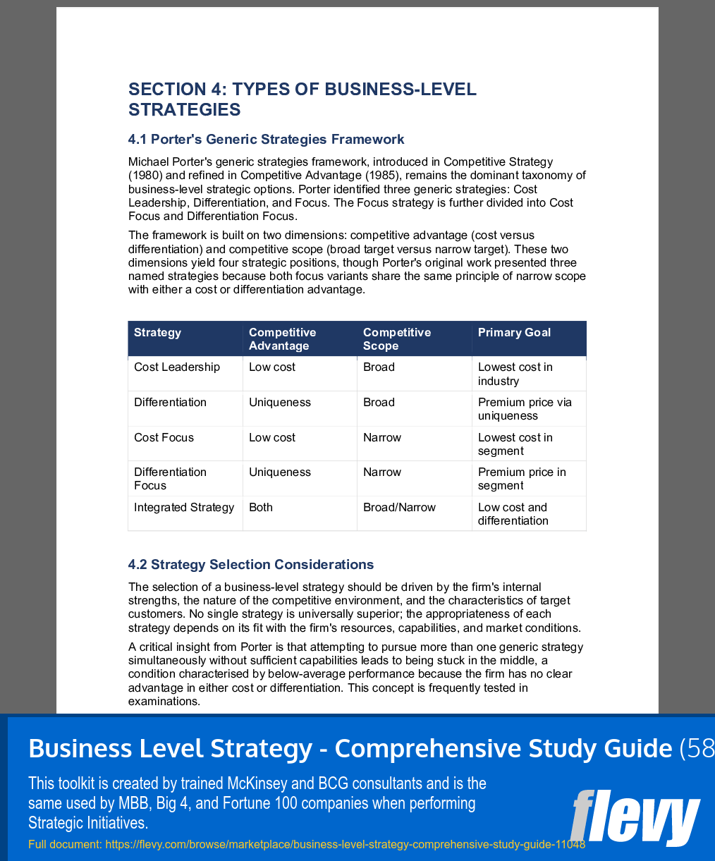 Business Level Strategy - Comprehensive Study Guide (58-page Word document) Preview Image