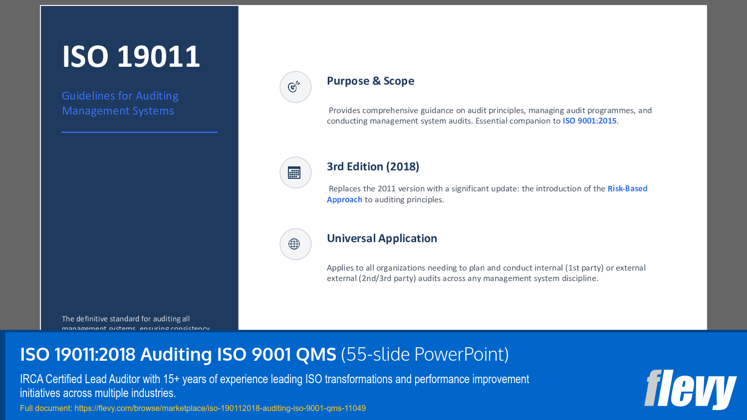 ISO 19011:2018 Auditing ISO 9001 QMS (55-slide PPT PowerPoint presentation slide deck (PPTX)) Preview Image