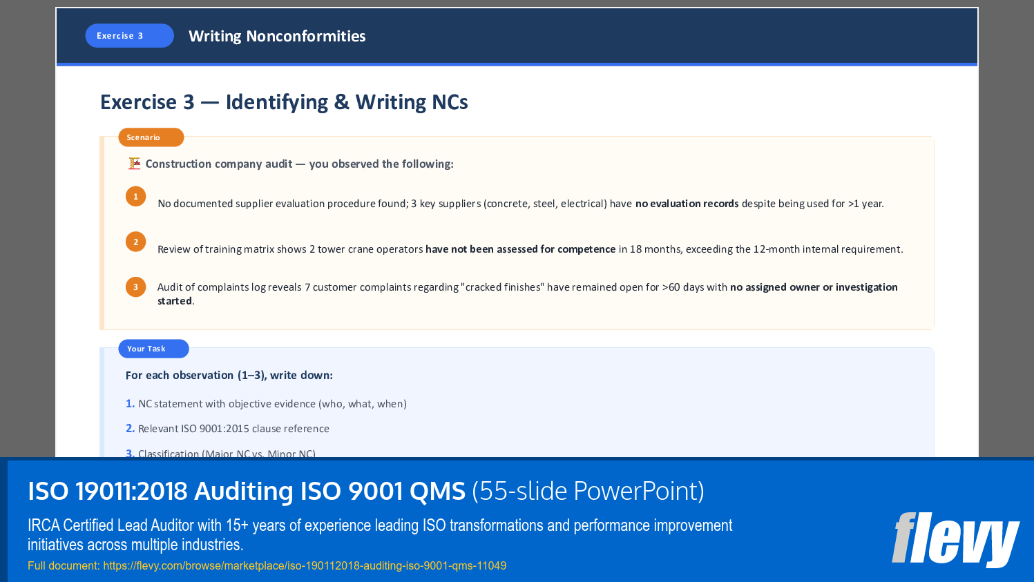 ISO 19011:2018 Auditing ISO 9001 QMS (55-slide PPT PowerPoint presentation slide deck (PPTX)) Preview Image