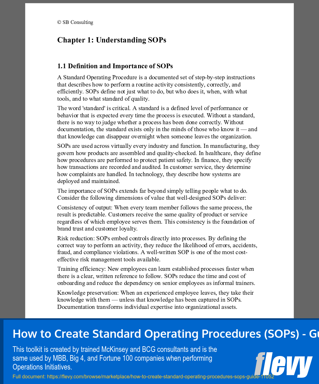 How to Create Standard Operating Procedures (SOPs) - Guide (106-page Word document) Preview Image