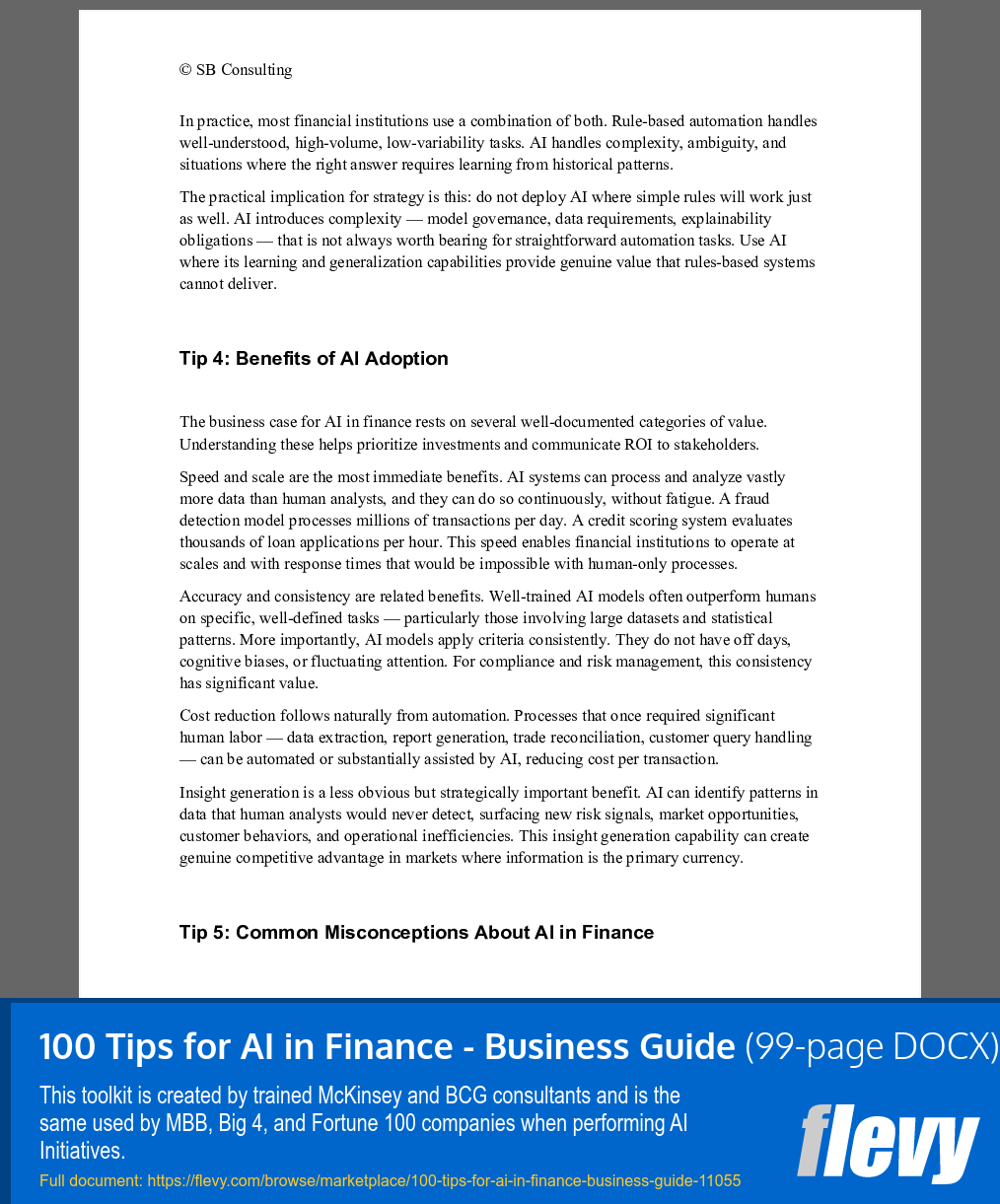 100 Tips for AI in Finance - Business Guide (99-page Word document) Preview Image