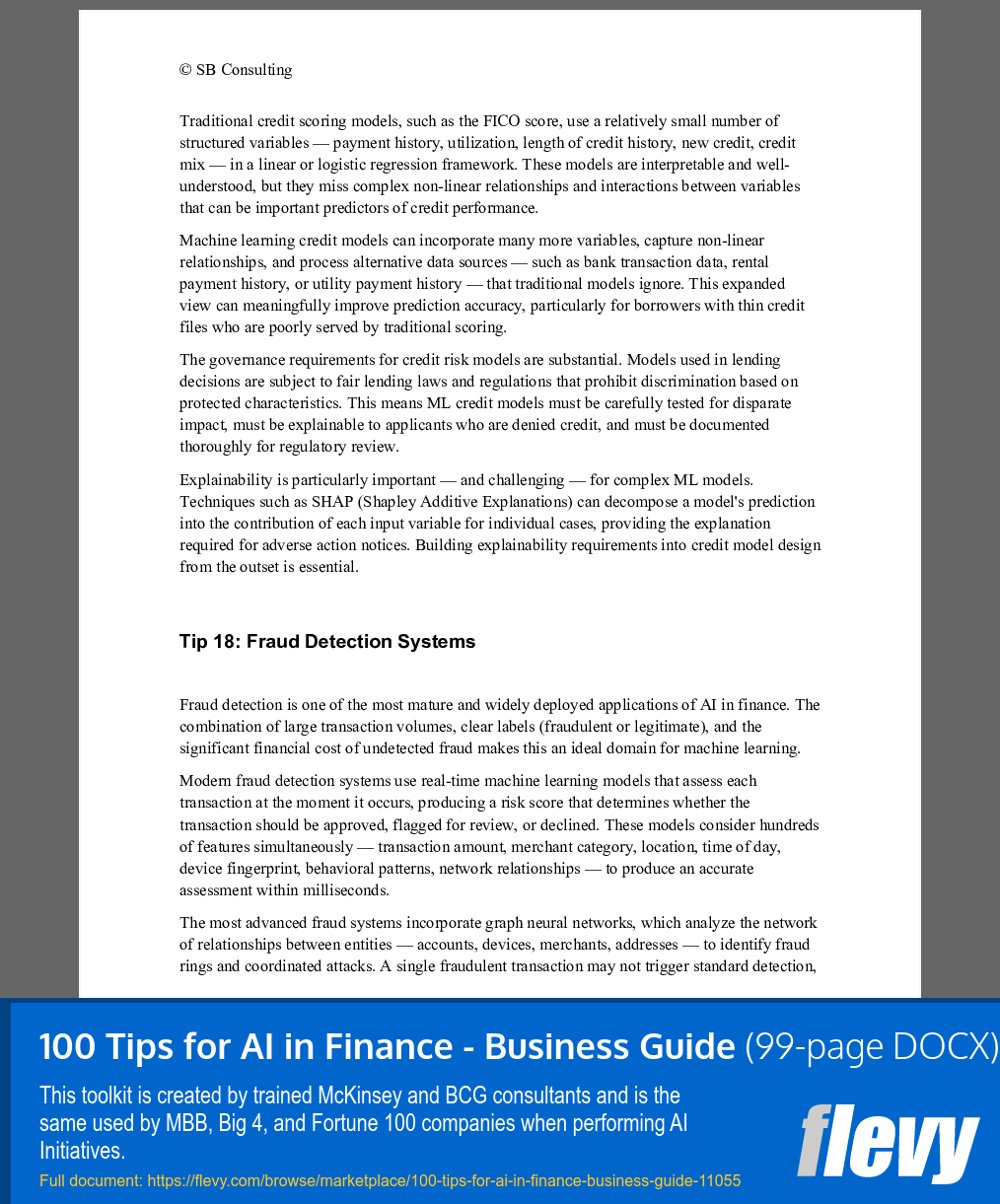 100 Tips for AI in Finance - Business Guide (99-page Word document) Preview Image