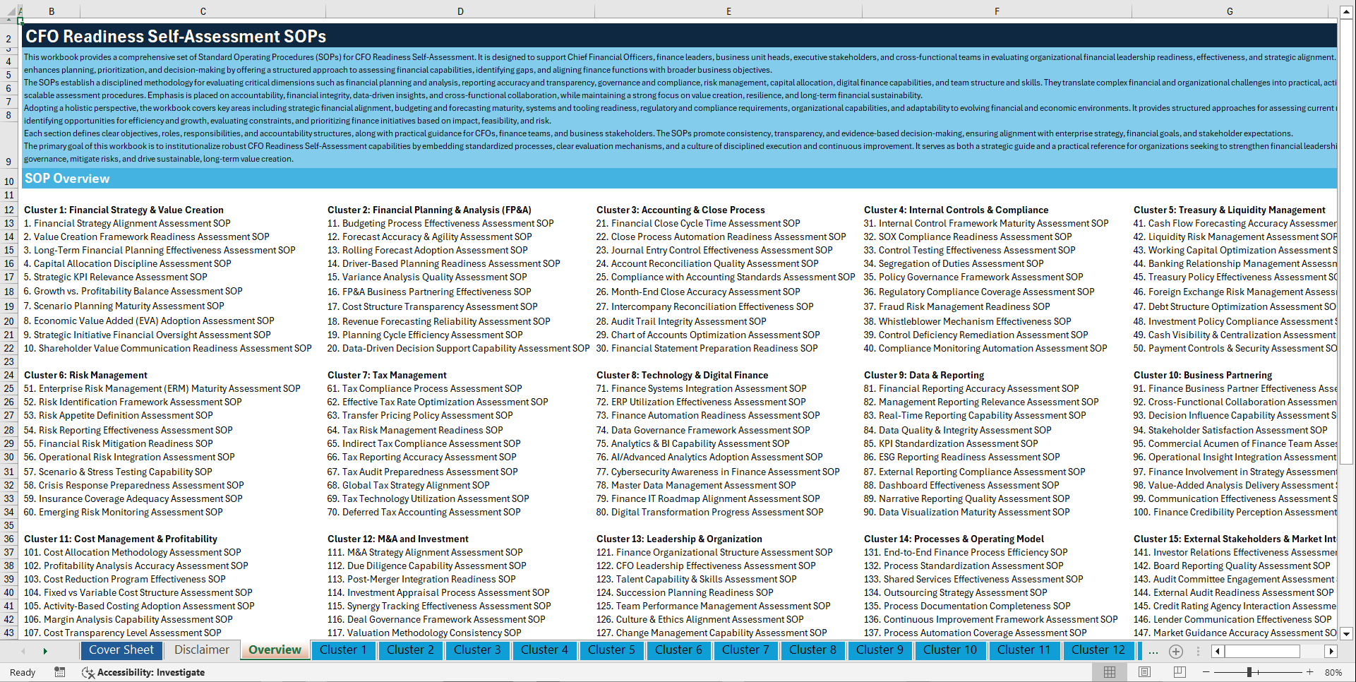 100+ CFO Readiness Self-Assessment SOPs (Excel template (XLSX)) Preview Image