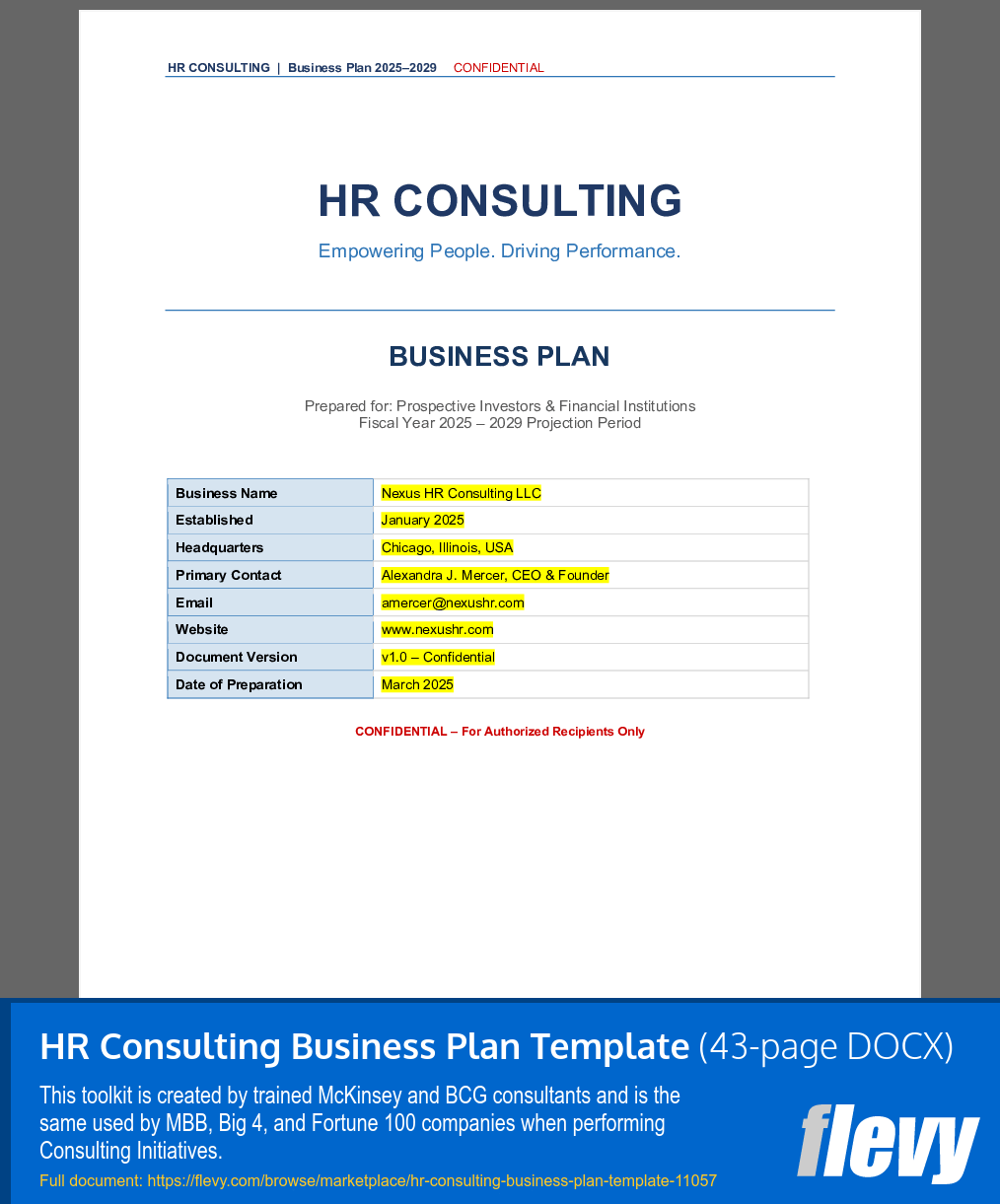 HR Consulting Business Plan Template (43-page Word document) Preview Image