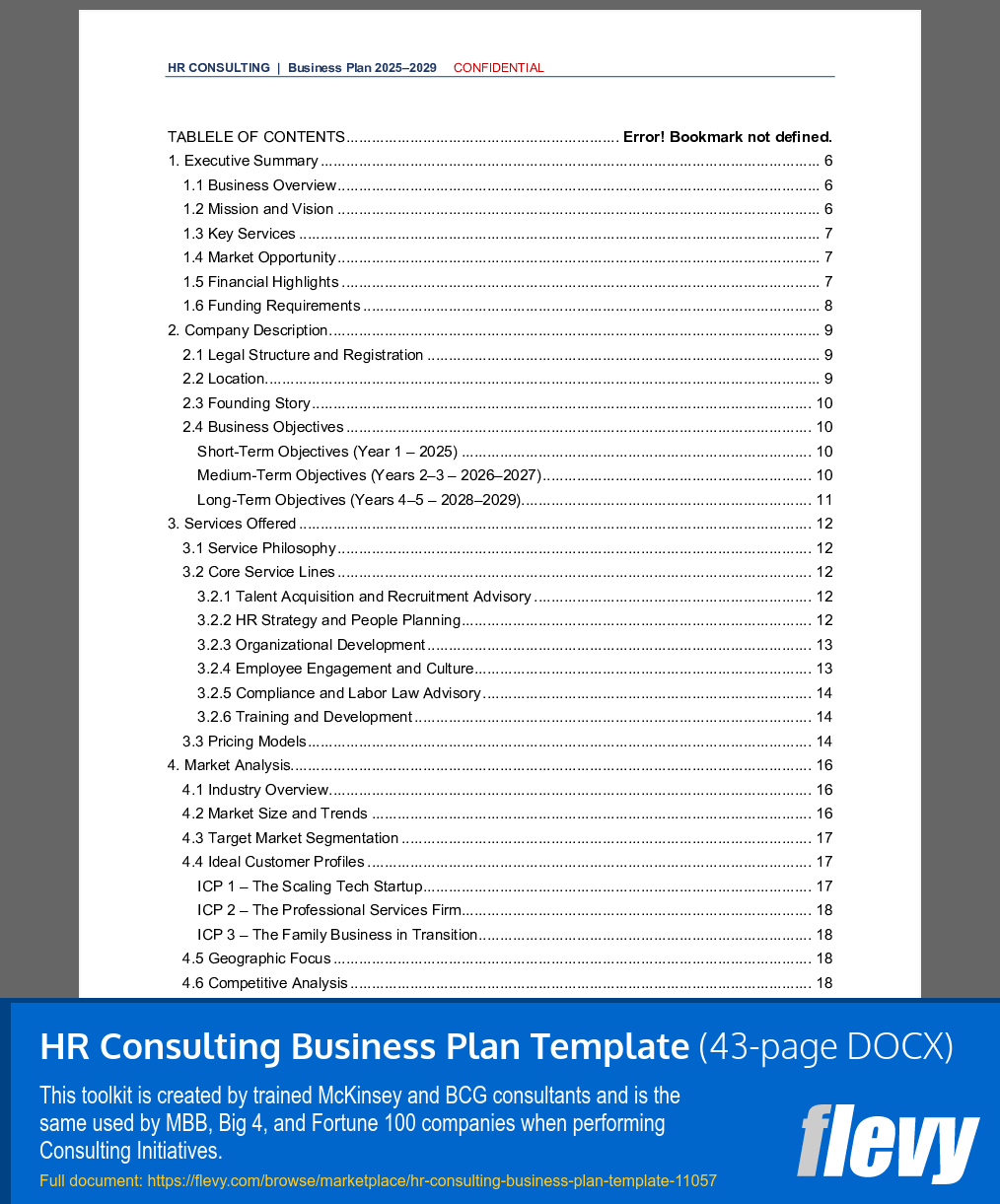 HR Consulting Business Plan Template (43-page Word document) Preview Image