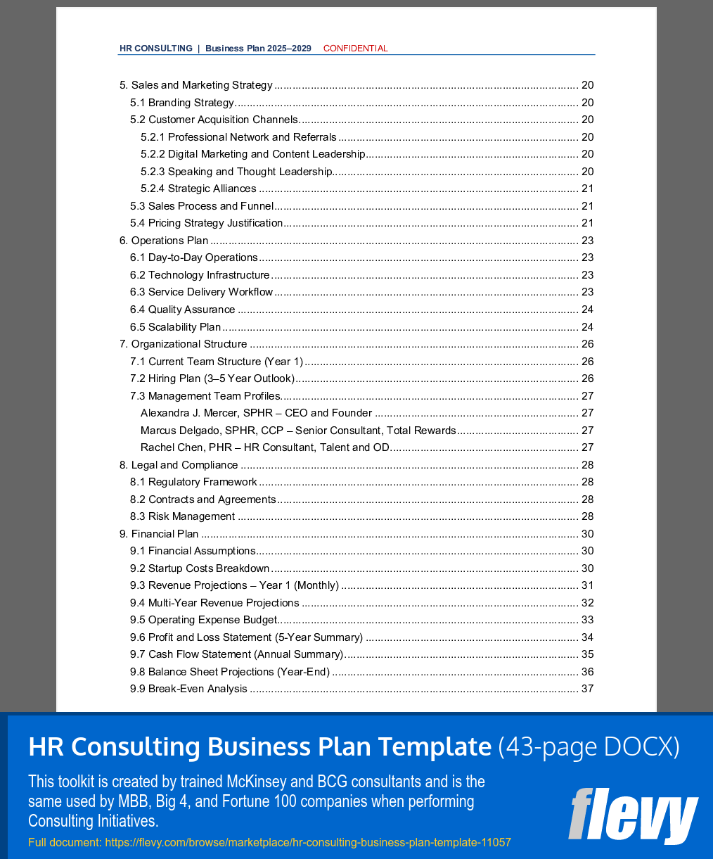 HR Consulting Business Plan Template (43-page Word document) Preview Image