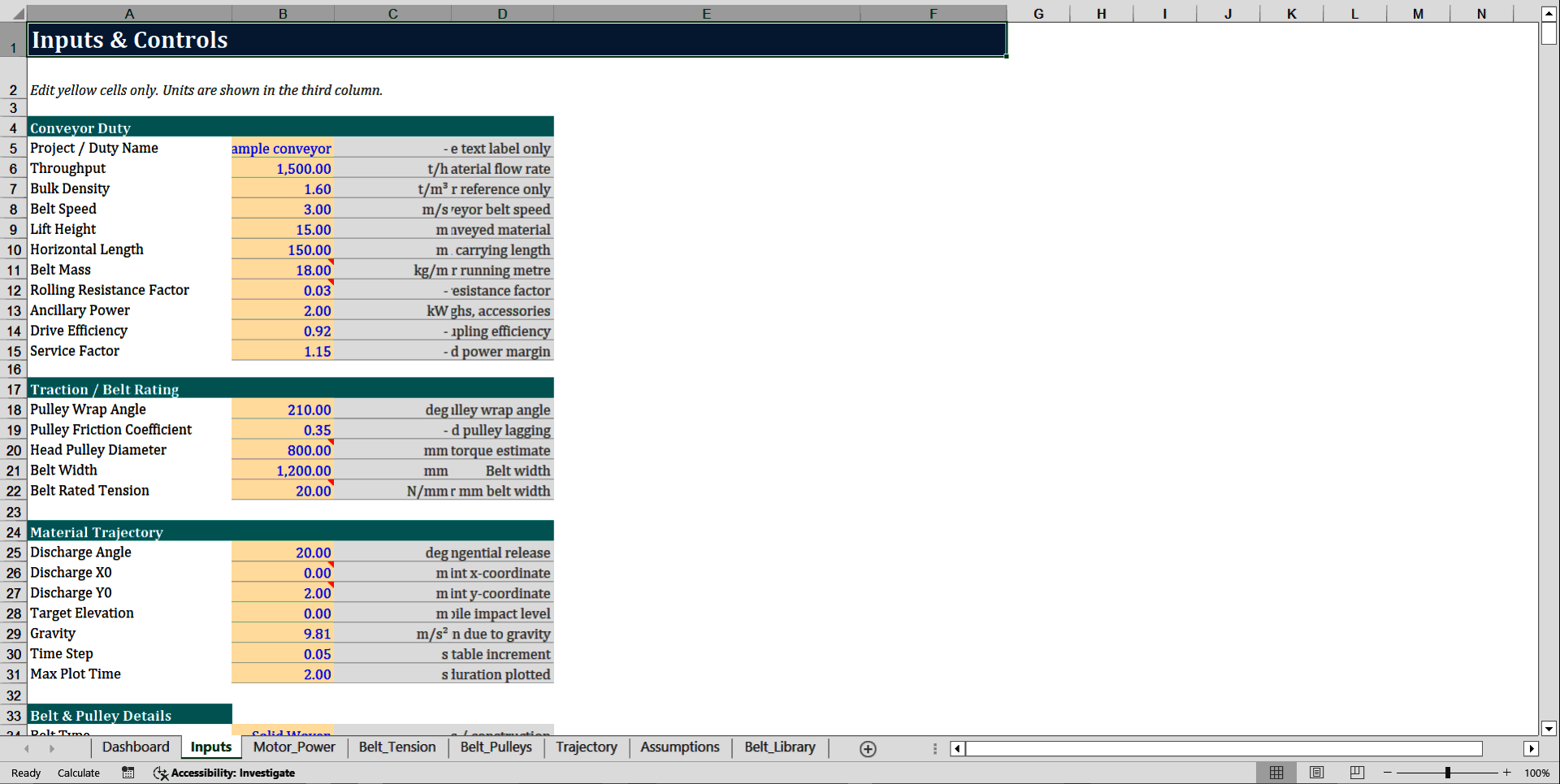Conveyor Engineering Calculator (Excel template (XLSX)) Preview Image
