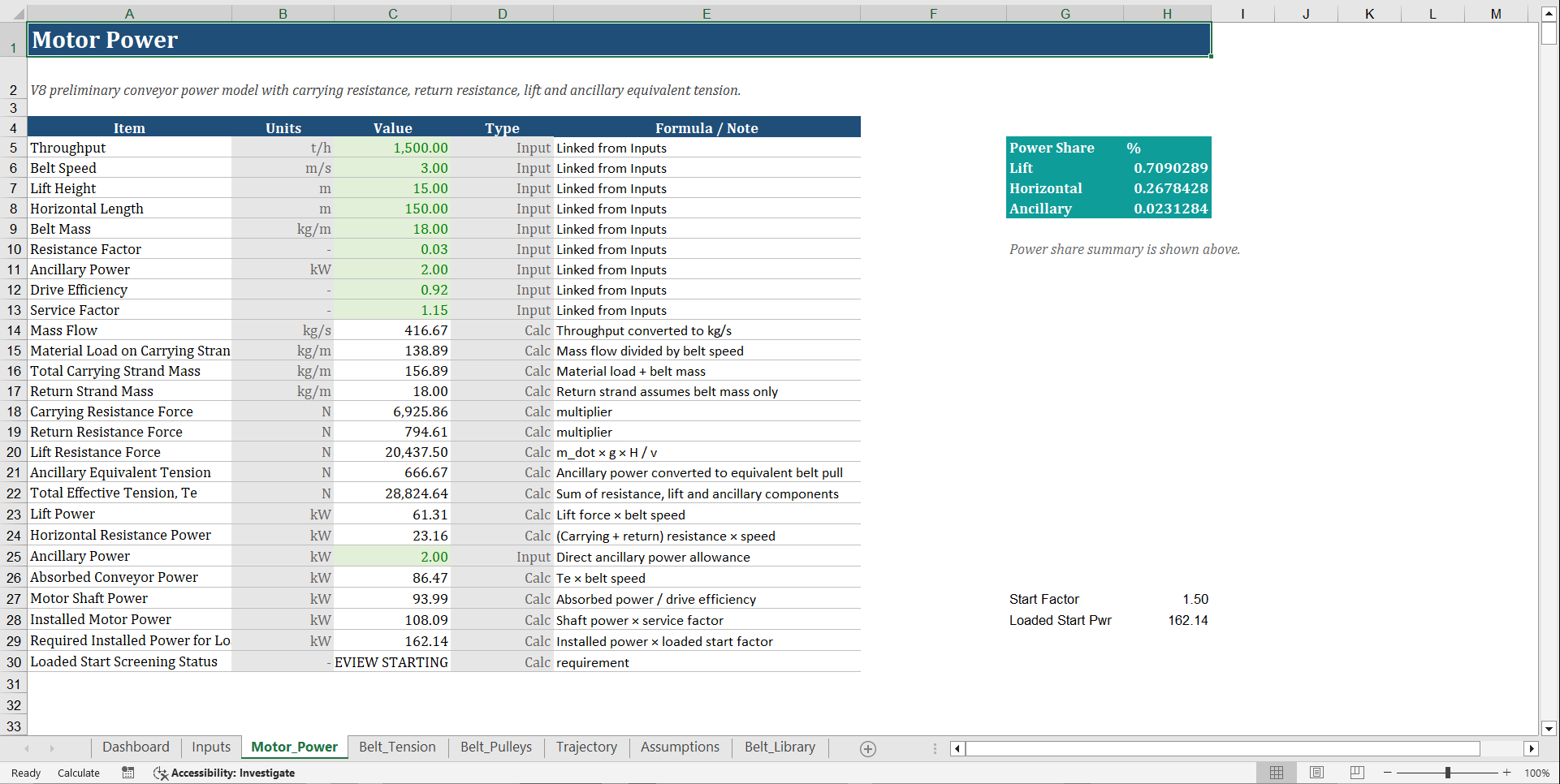 Conveyor Engineering Calculator (Excel template (XLSX)) Preview Image
