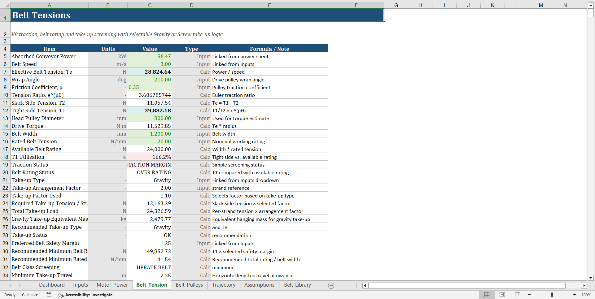 Conveyor Engineering Calculator (Excel template (XLSX)) Preview Image