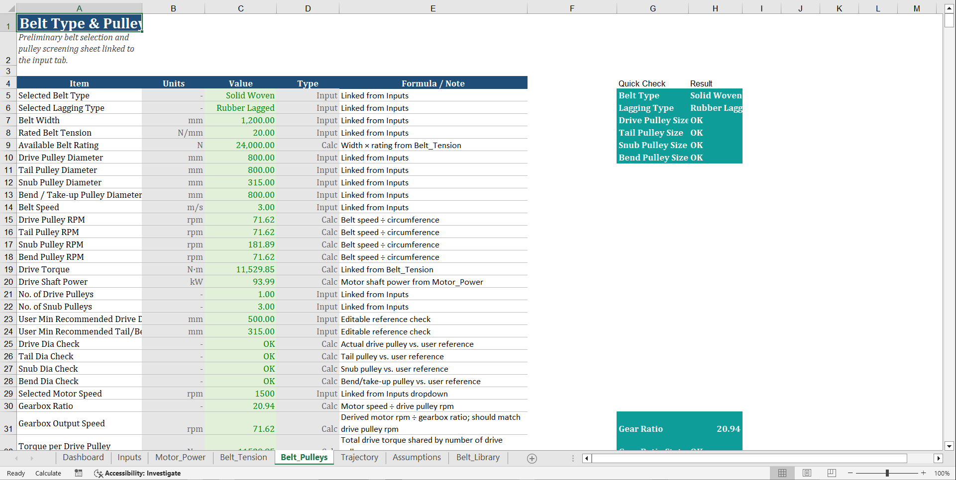 Conveyor Engineering Calculator (Excel template (XLSX)) Preview Image