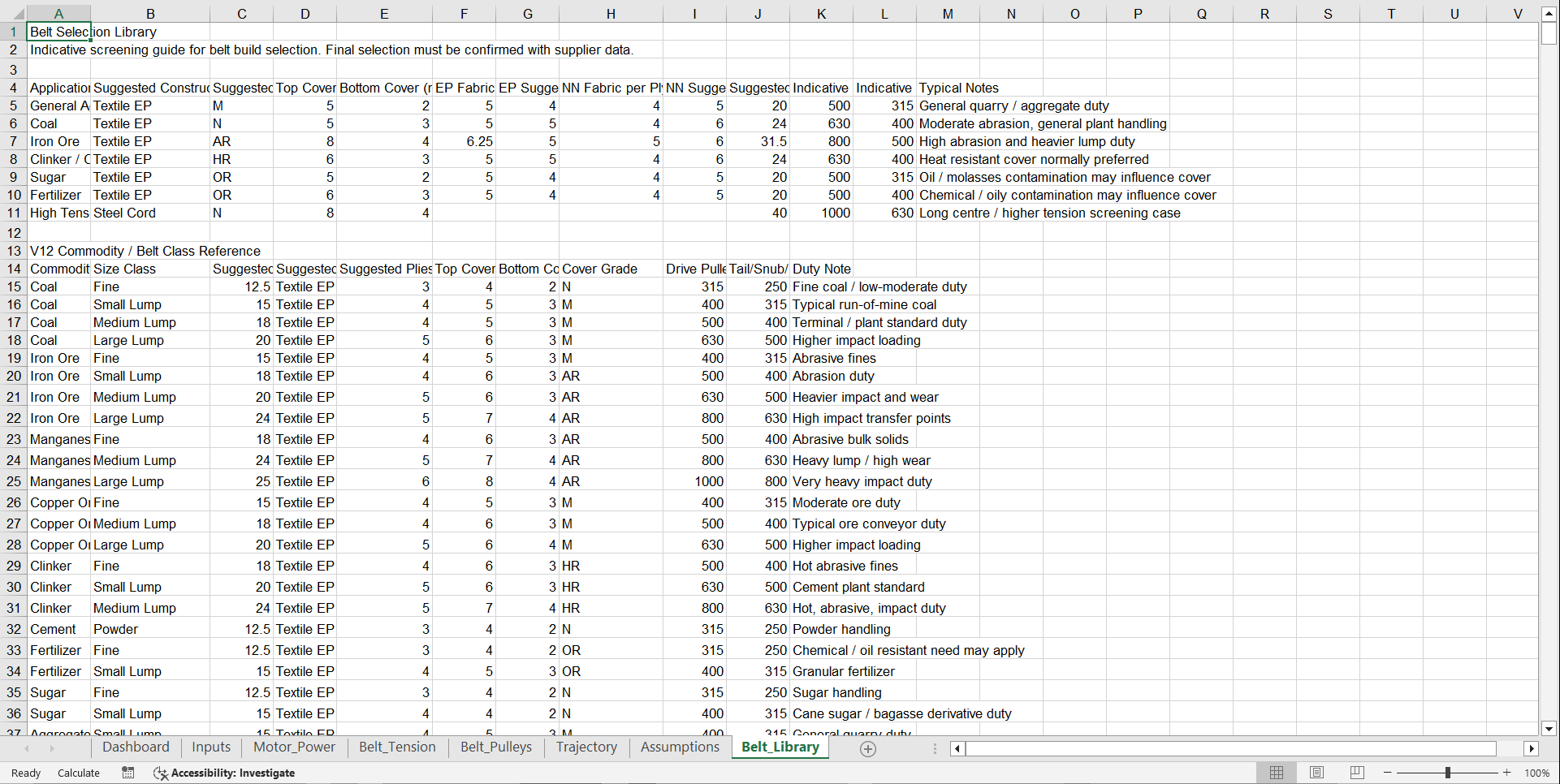 Conveyor Engineering Calculator (Excel template (XLSX)) Preview Image