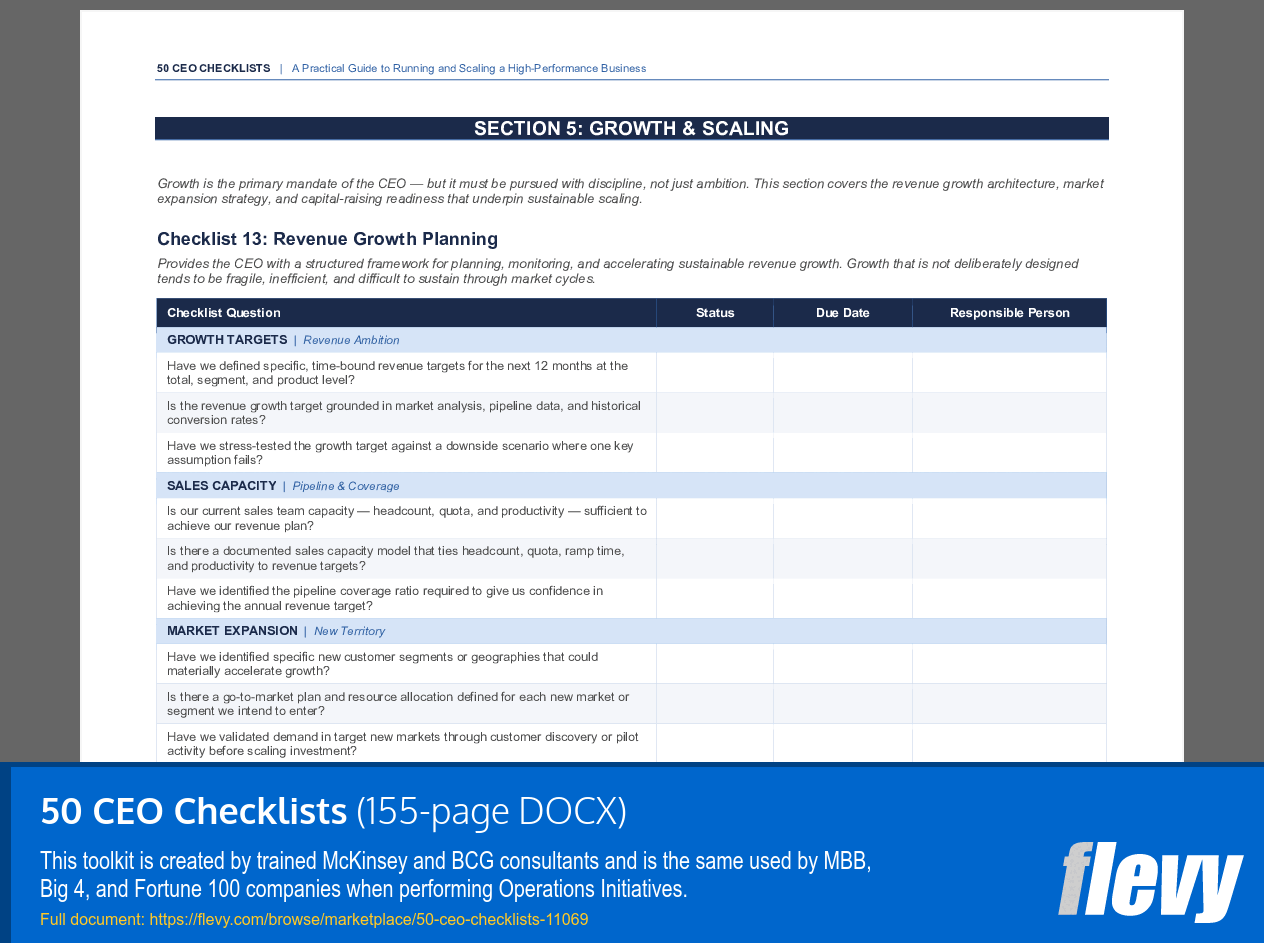 50 CEO Checklists (155-page Word document) Preview Image