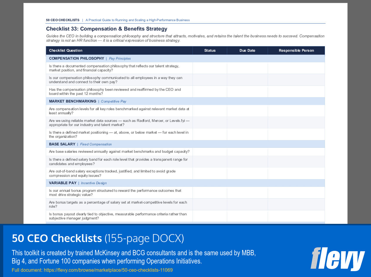 50 CEO Checklists (155-page Word document) Preview Image