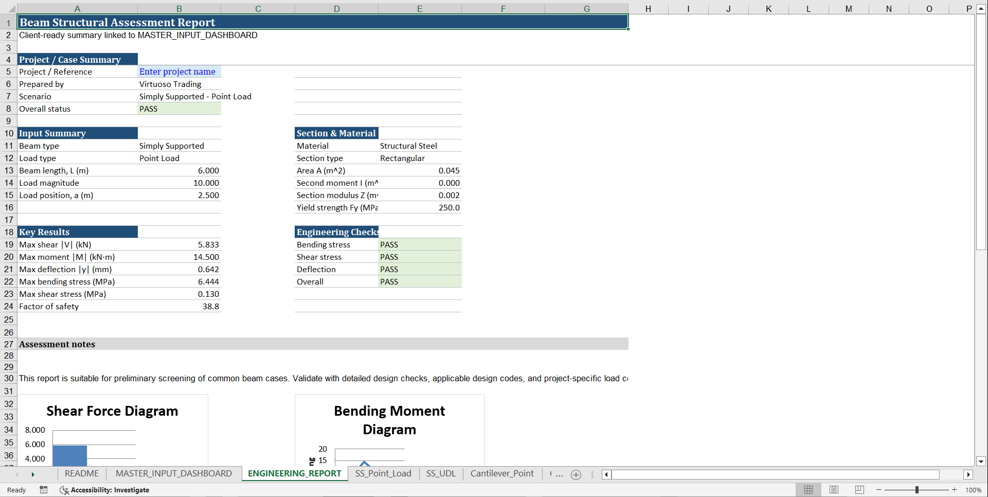 Beam Deflection Analyzer (Excel template (XLSX)) Preview Image