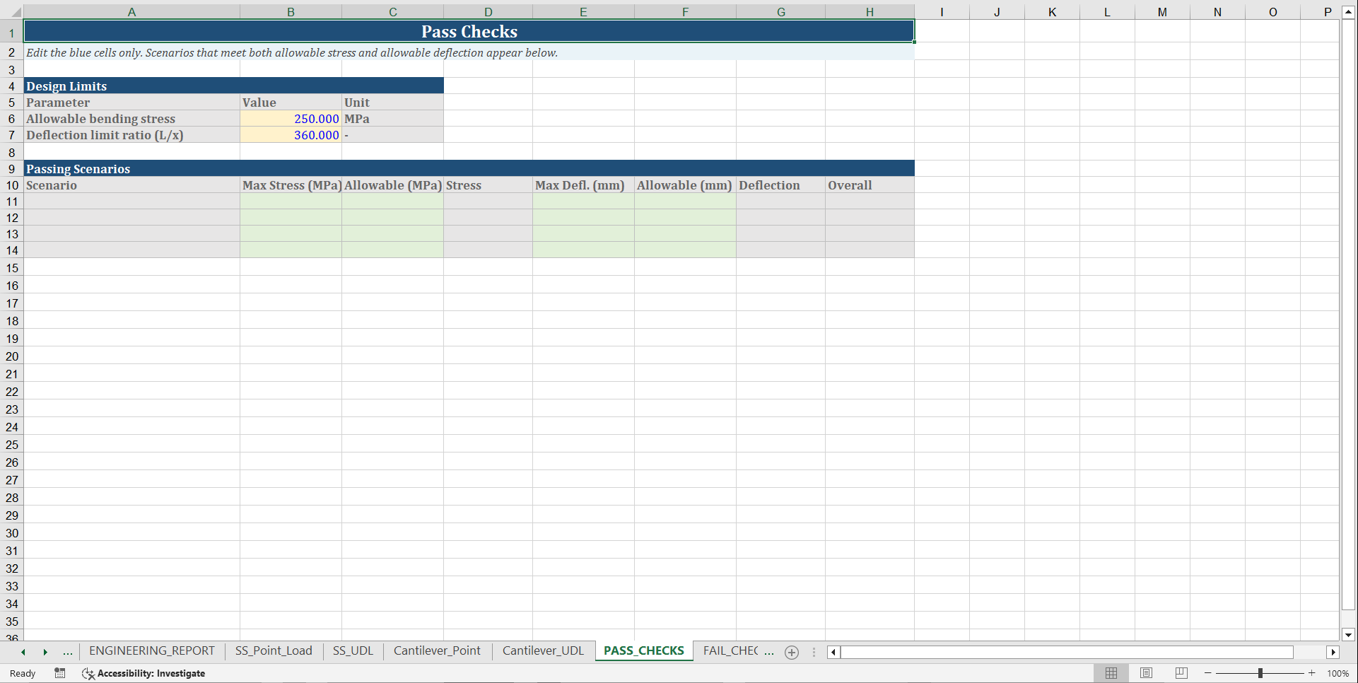 Beam Deflection Analyzer (Excel template (XLSX)) Preview Image